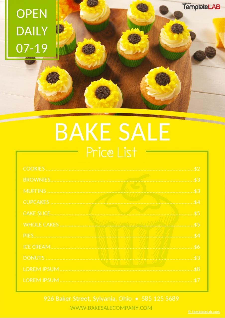 Plantilla de lista de precios de venta de pasteles gratis - TemplateLab.com