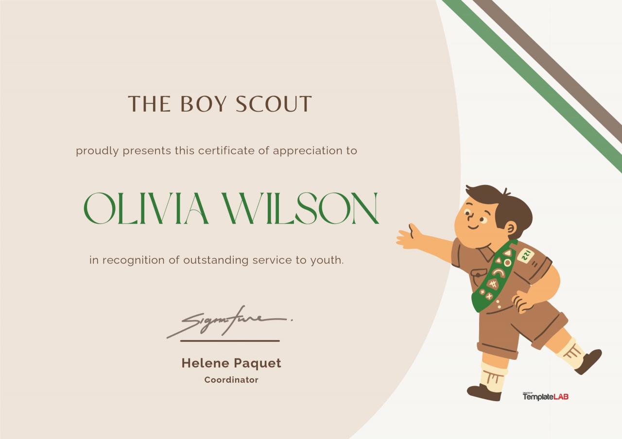 Plantillas gratuitas de certificado de agradecimiento de Boy Scout