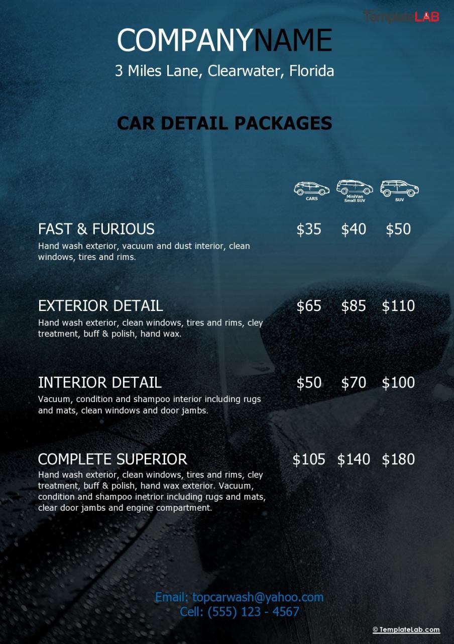 Plantilla de lista de precios de detalles de automóviles gratis - TemplateLab.com