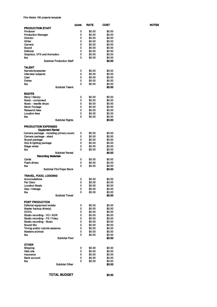 Plantilla de presupuesto de cine gratis 16