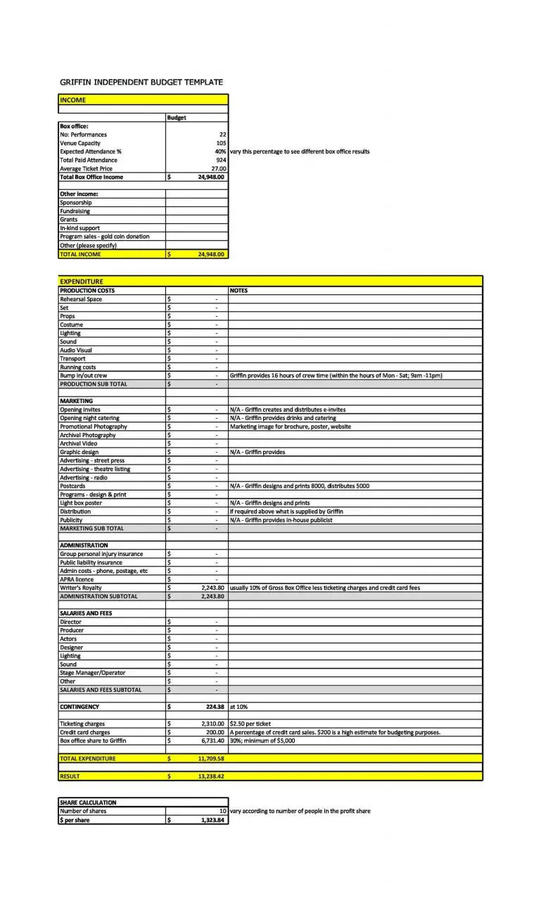 Plantilla de presupuesto de cine gratis 29