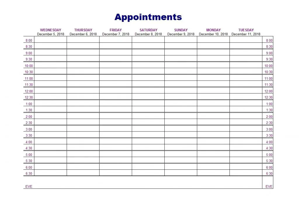 45 plantillas imprimibles de horarios de citas y calendarios de citas