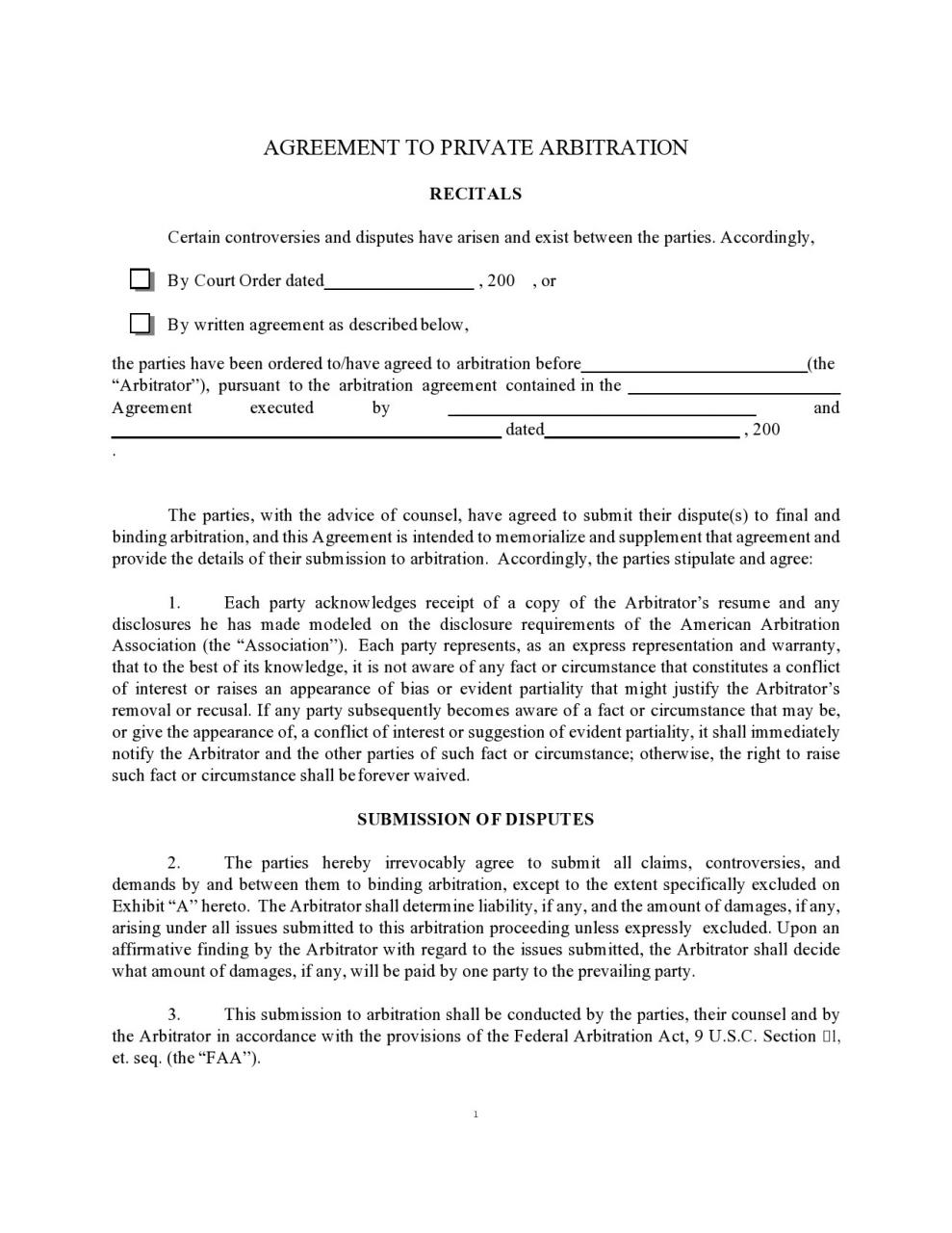 acuerdo de libre arbitraje 25