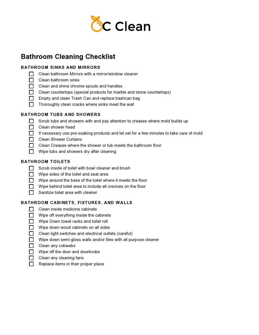 Lista de verificación de limpieza de baño gratis 02