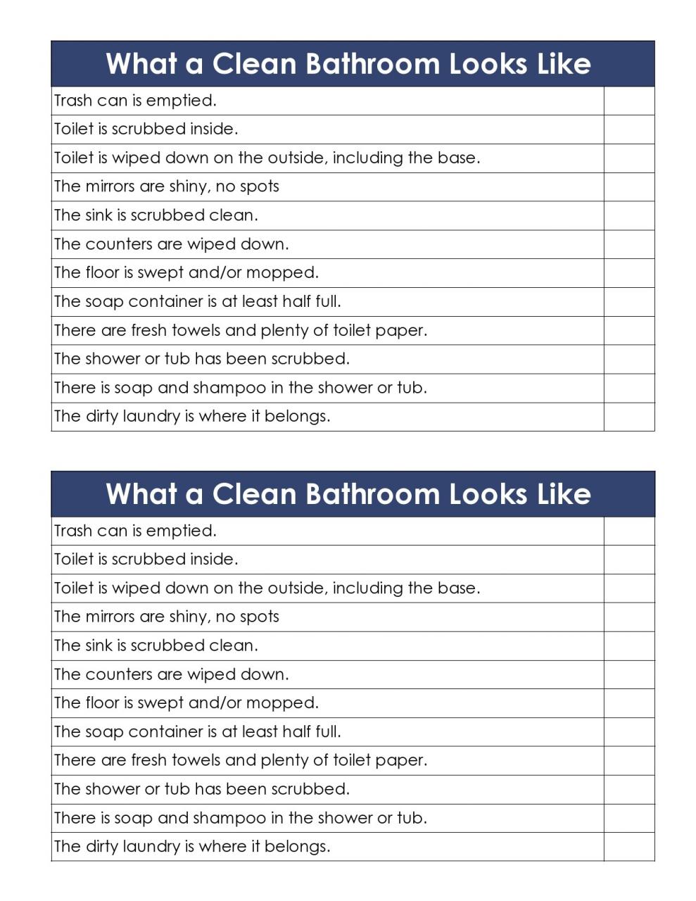 Lista de verificación de limpieza de baño gratis 03