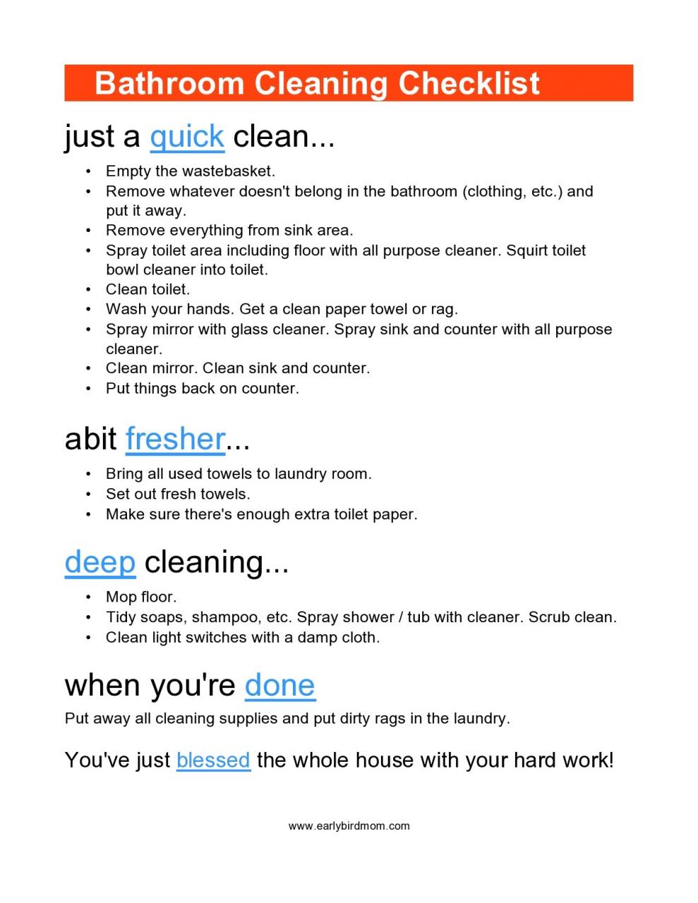 Lista de verificación de limpieza de baño gratis 21