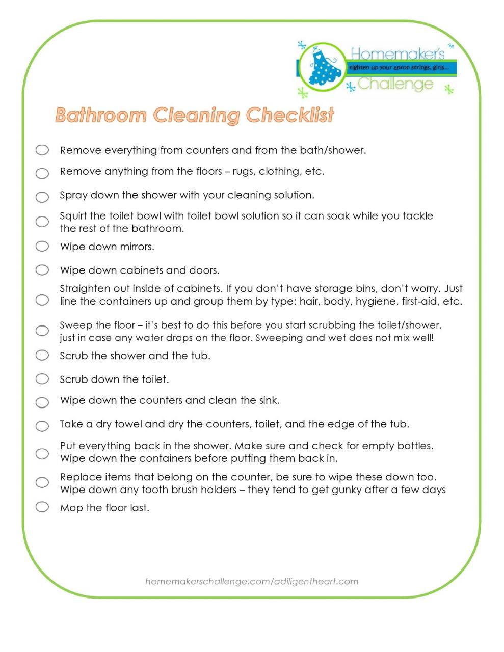 Lista de verificación de limpieza de baño gratis 29