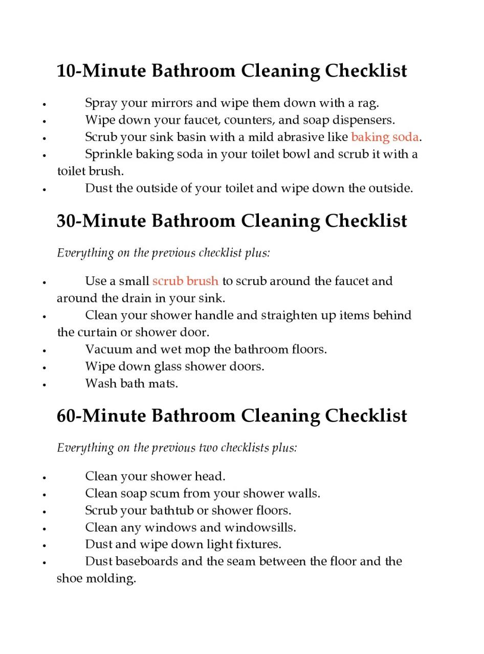 Lista de verificación de limpieza de baño gratis 42
