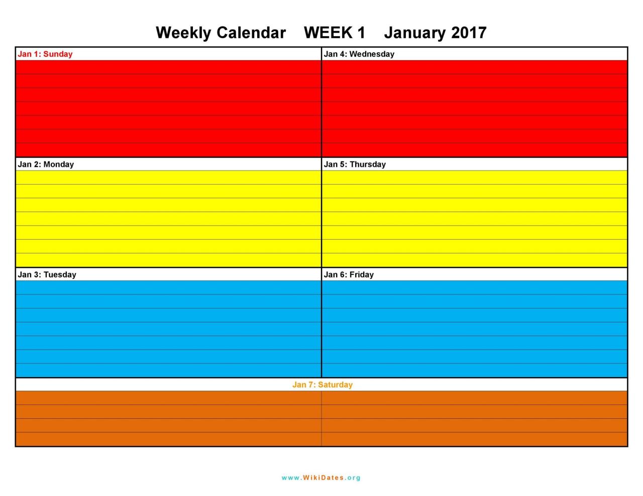 Plantilla de calendario semanal gratis 12