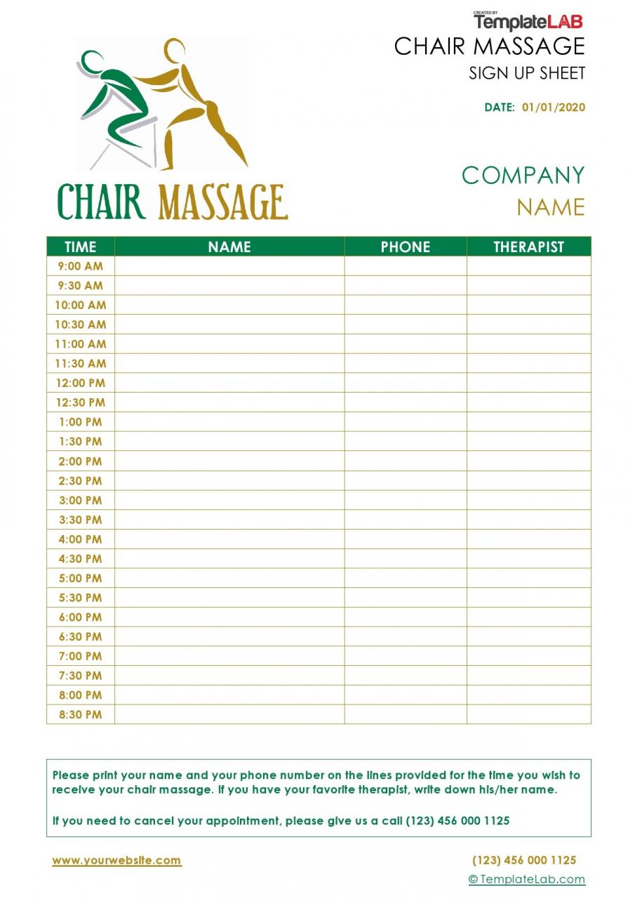 Hoja de registro de masaje en silla gratis
