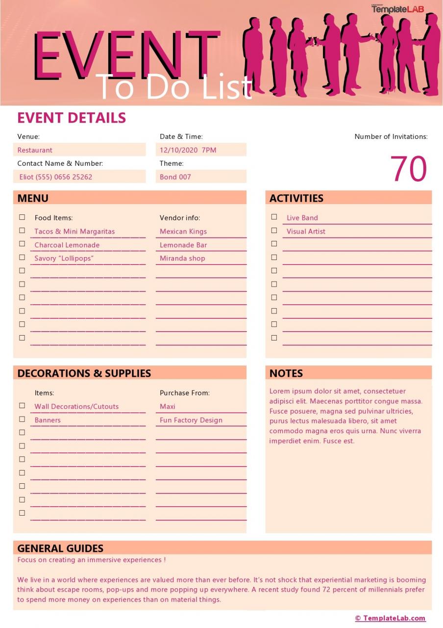 Plantilla de lista de tareas para eventos gratis