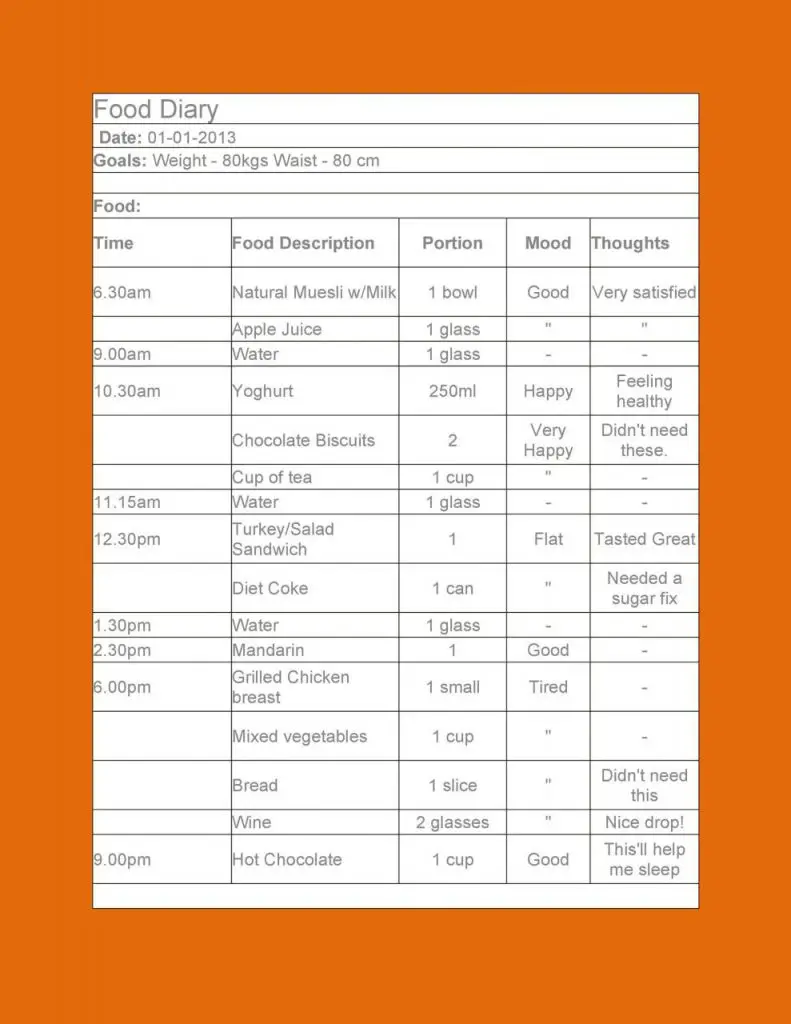 3 Day Food Record Example