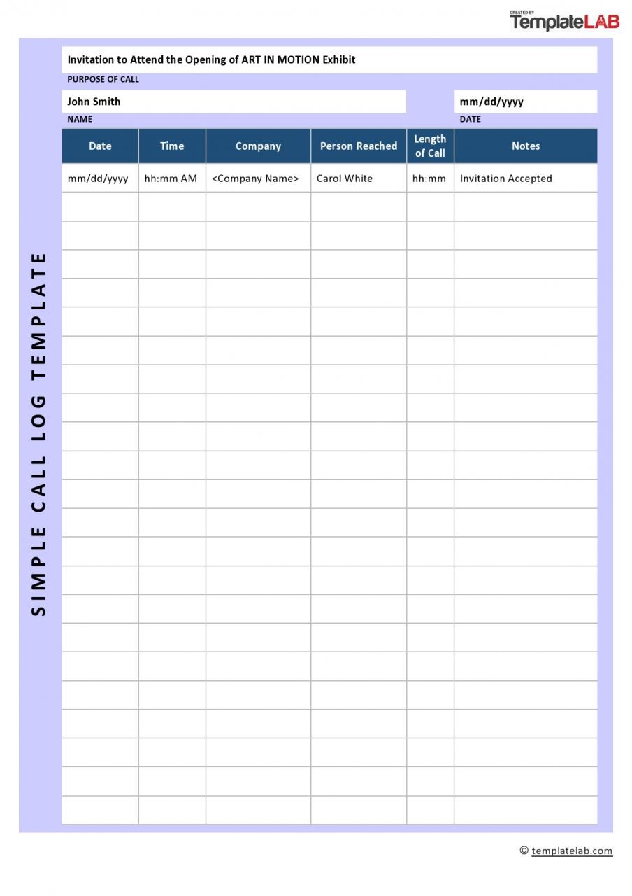 Más De 20 Plantillas Imprimibles De Registro De Llamadas Word Excel Pdf Mundo Plantillas 8540