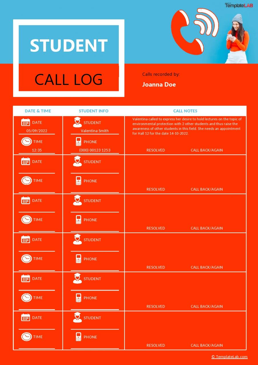 Más De 20 Plantillas Imprimibles De Registro De Llamadas Word Excel Pdf Mundo Plantillas 4326