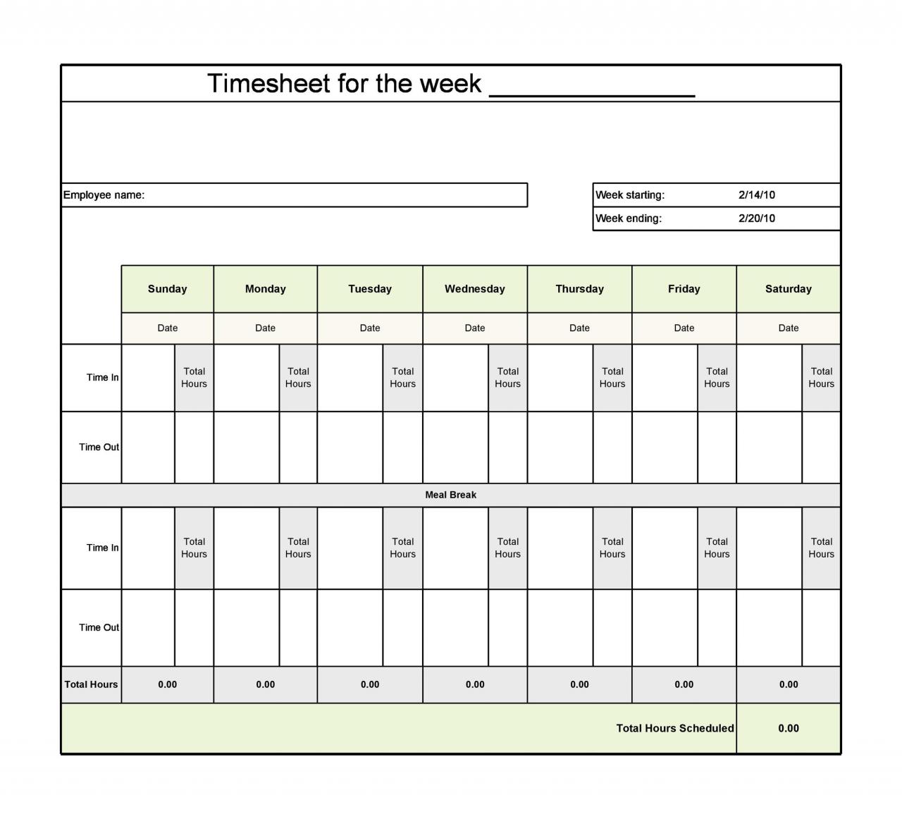 Plantilla de hoja de tiempo libre 22