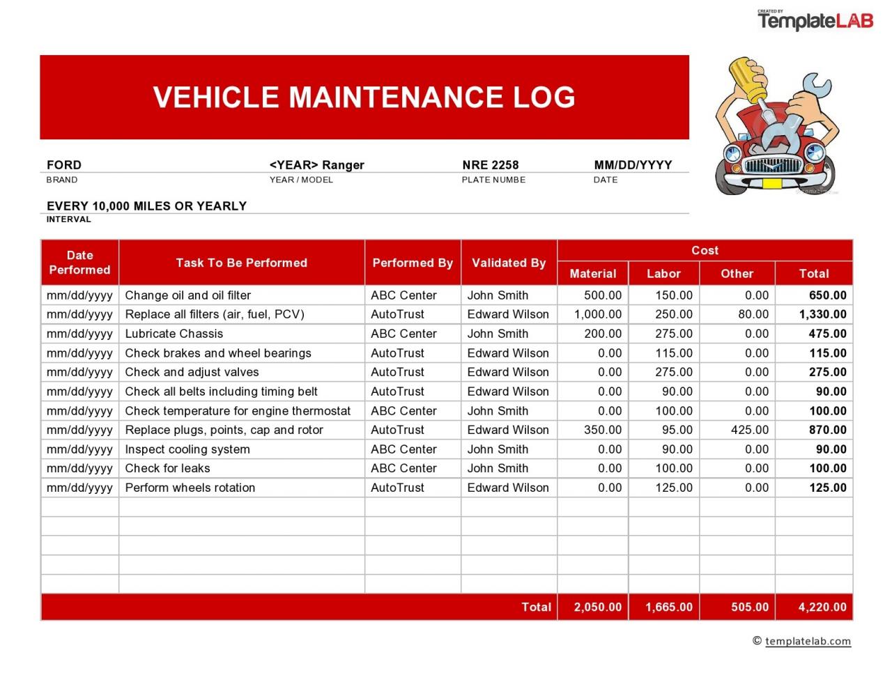 Registro de mantenimiento del vehículo gratuito 02
