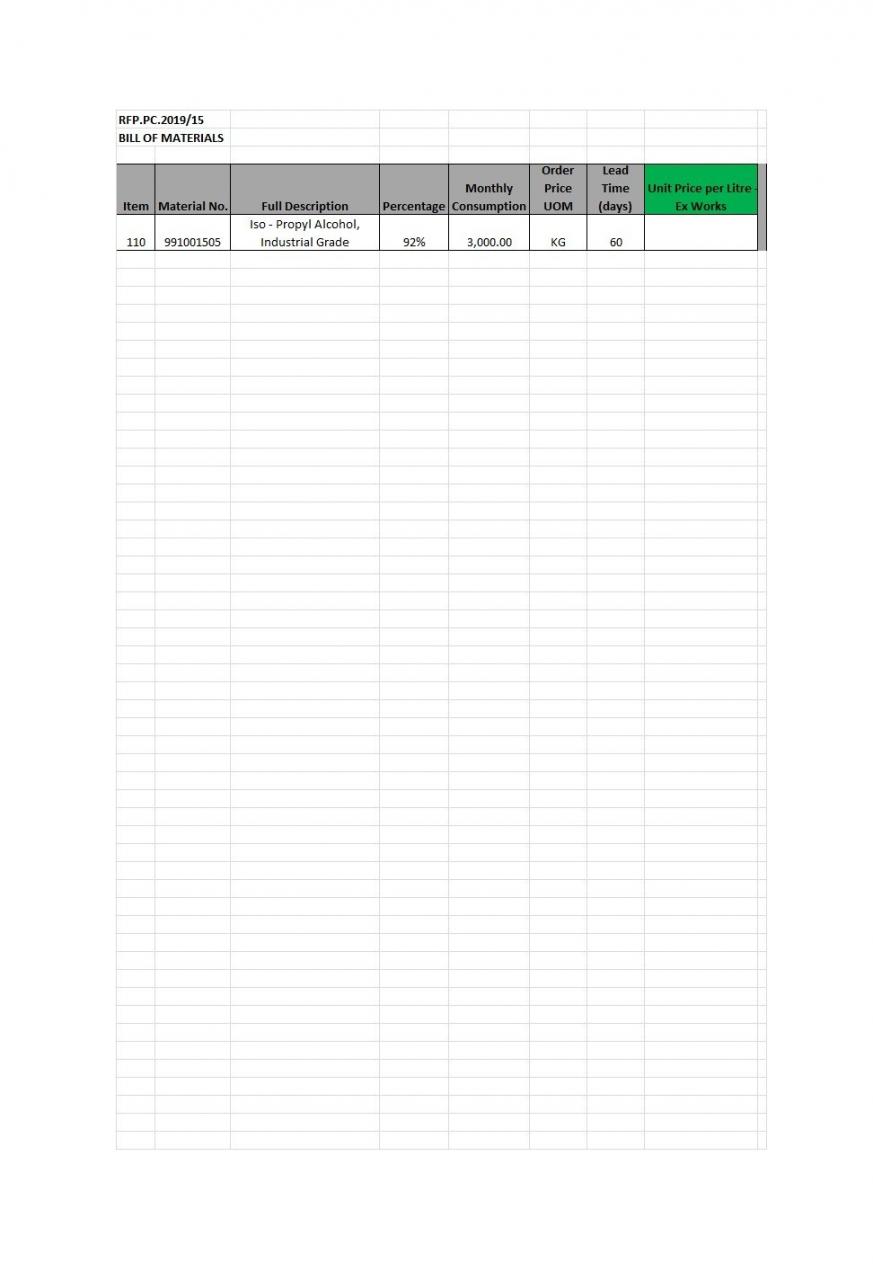 Plantilla gratuita de lista de materiales 02