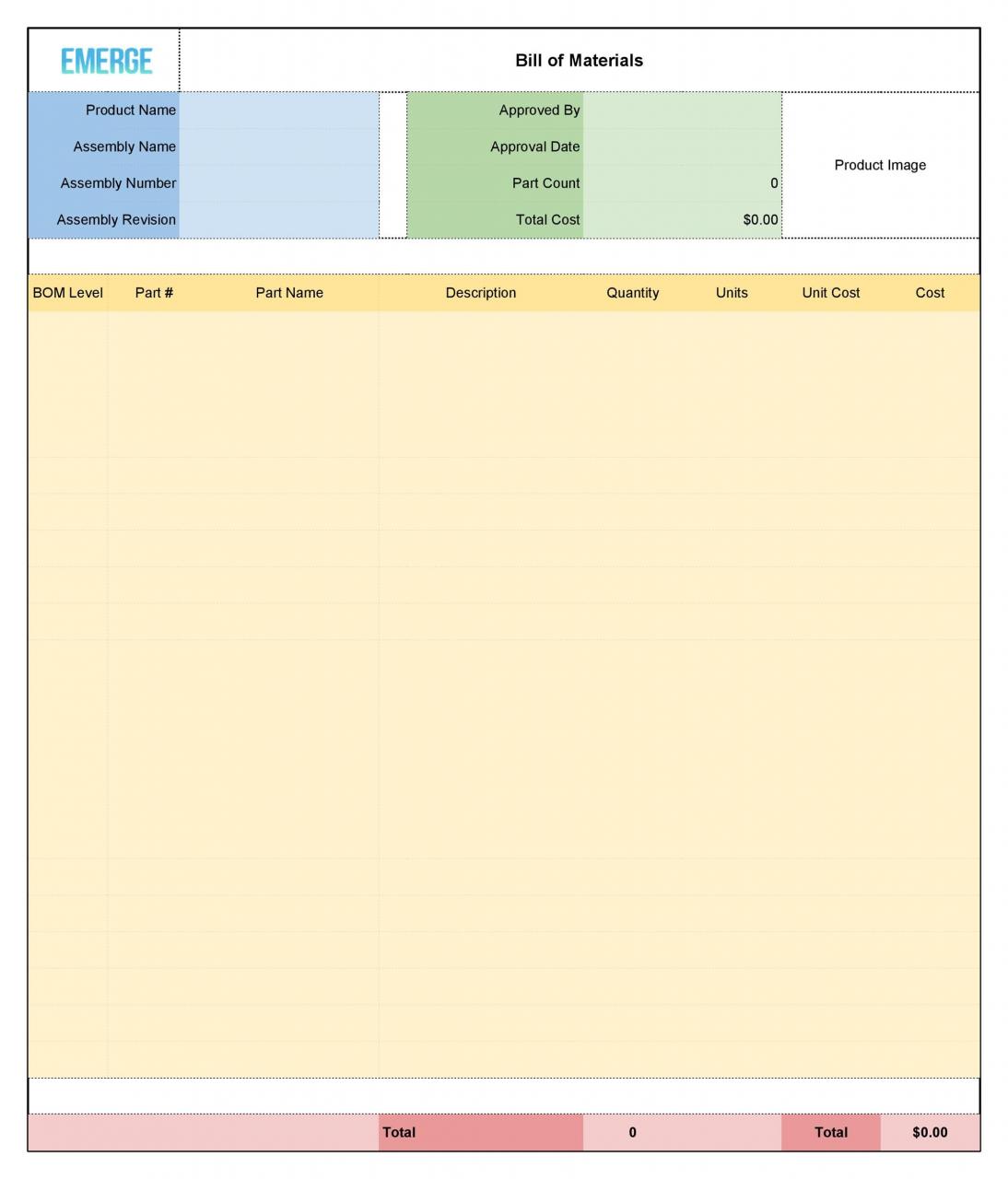 Plantilla gratuita de lista de materiales 04