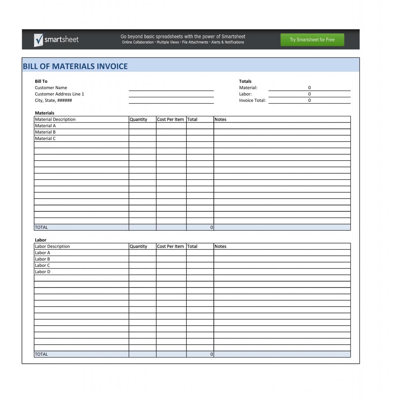 Plantilla gratuita de lista de materiales 07