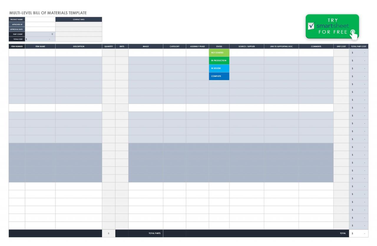 Plantilla gratuita de lista de materiales 09