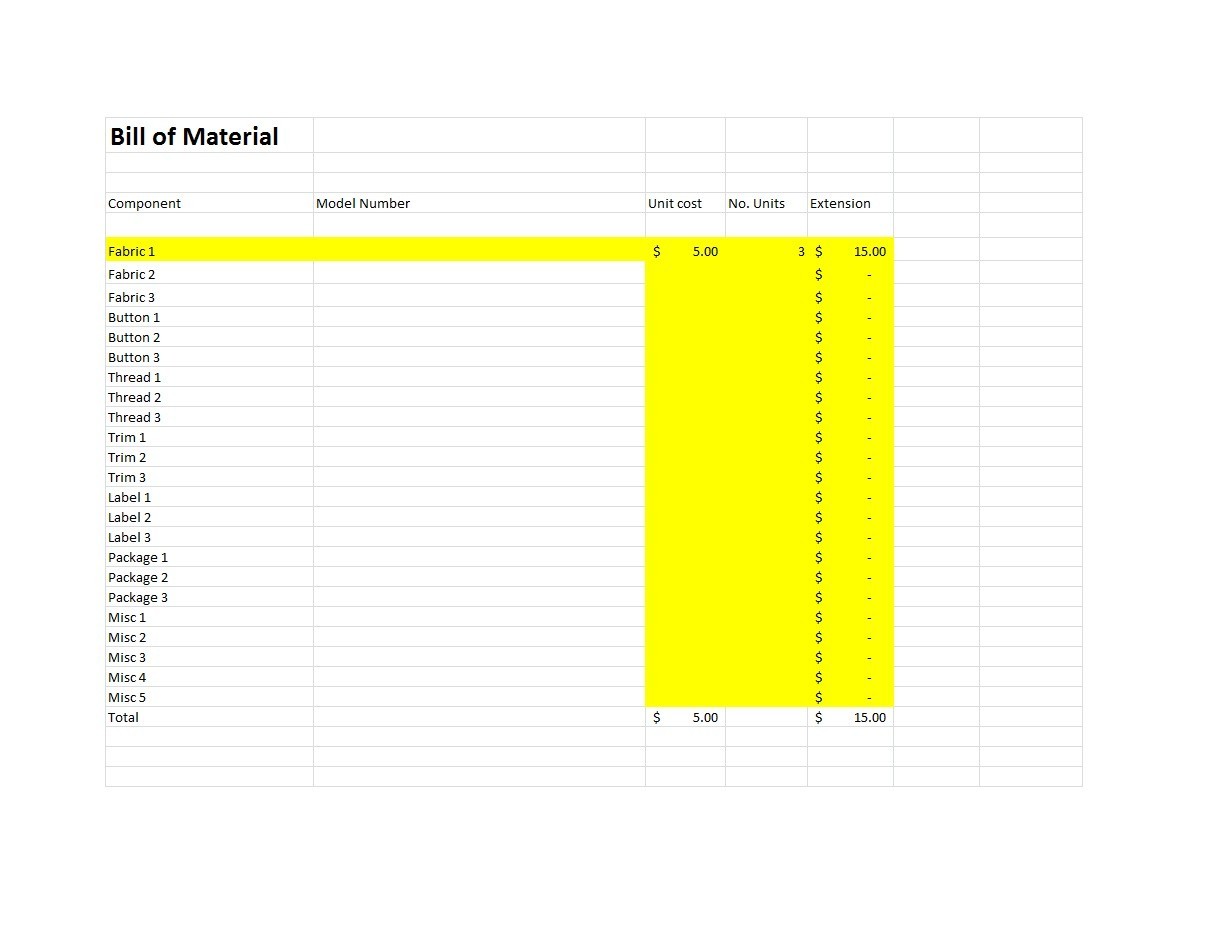 Plantilla gratuita de lista de materiales 19