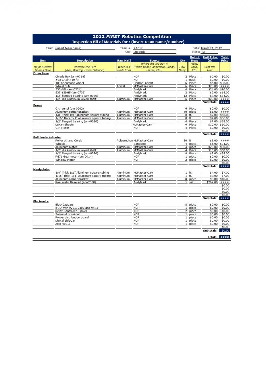 Plantilla gratuita de lista de materiales 26