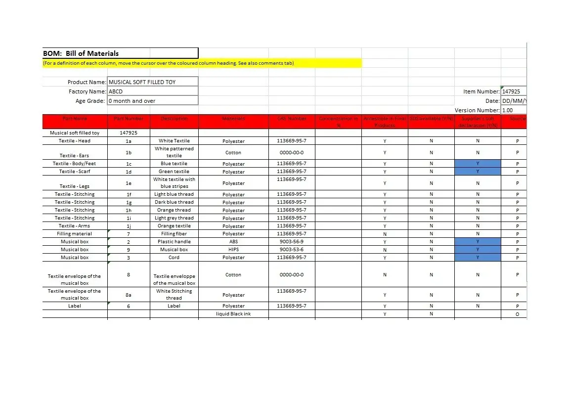 Plantilla gratuita de lista de materiales 38