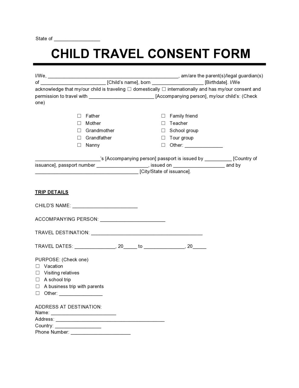 Formulario de consentimiento de viaje gratuito para niños 03