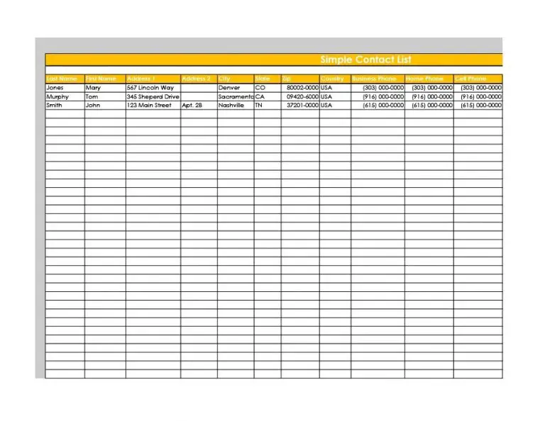 40 Plantillas De Listas De Contactos De Teléfono Y Correo Electrónico Word Excel Mundo 7923