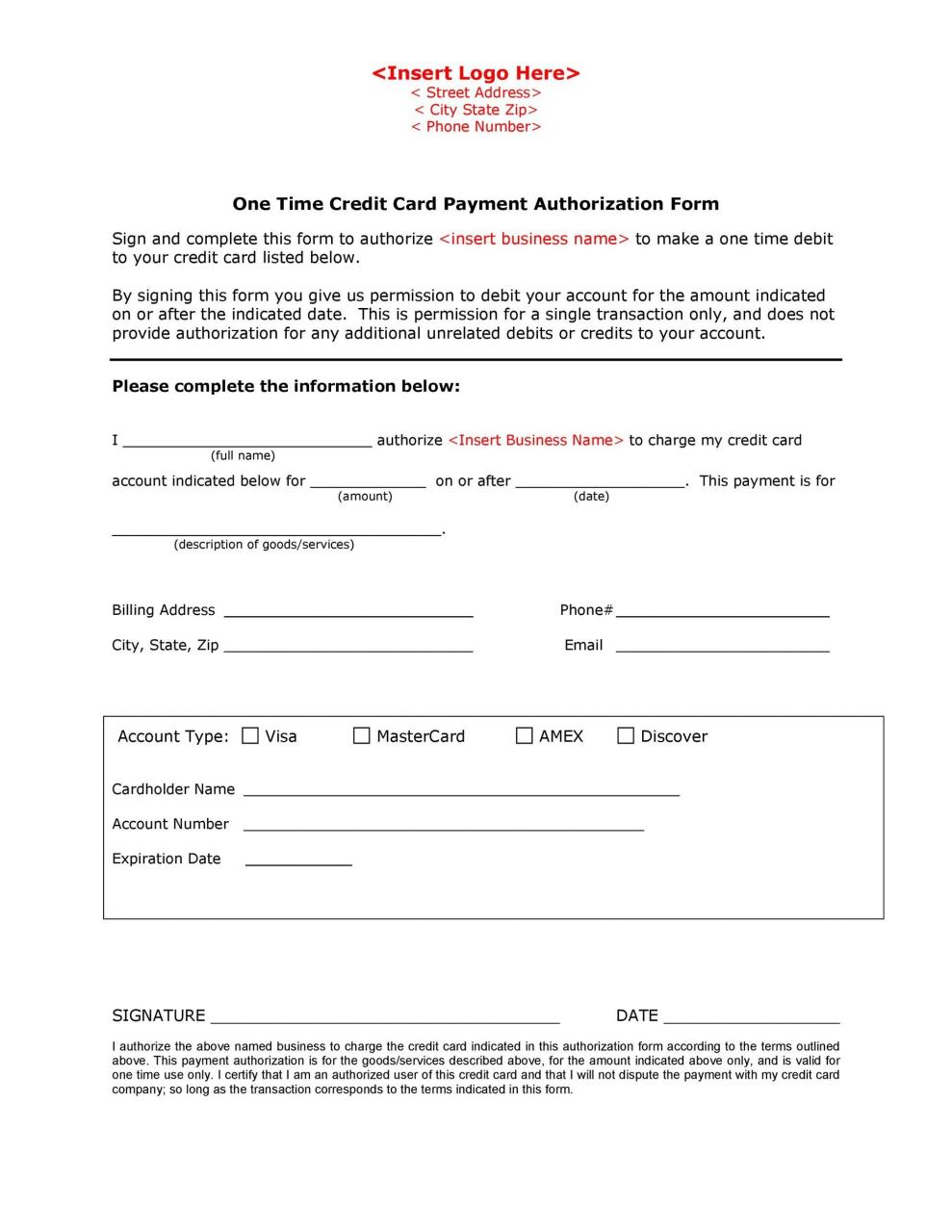 Plantilla de formulario de autorización de tarjeta de crédito gratis 03