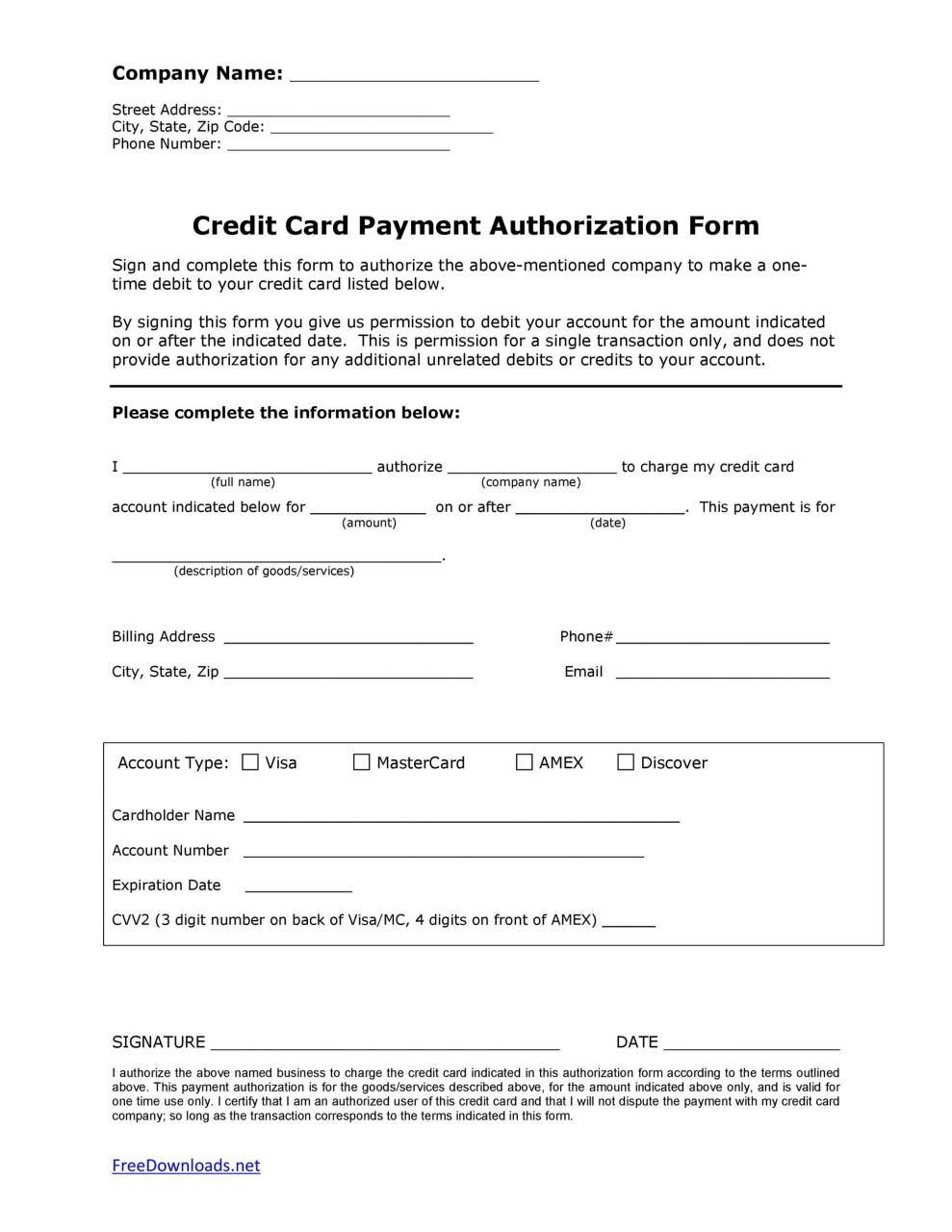 Plantilla de formulario de autorización de tarjeta de crédito gratis 19