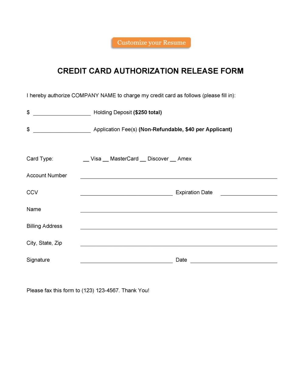 Plantilla de formulario de autorización de tarjeta de crédito gratis 21