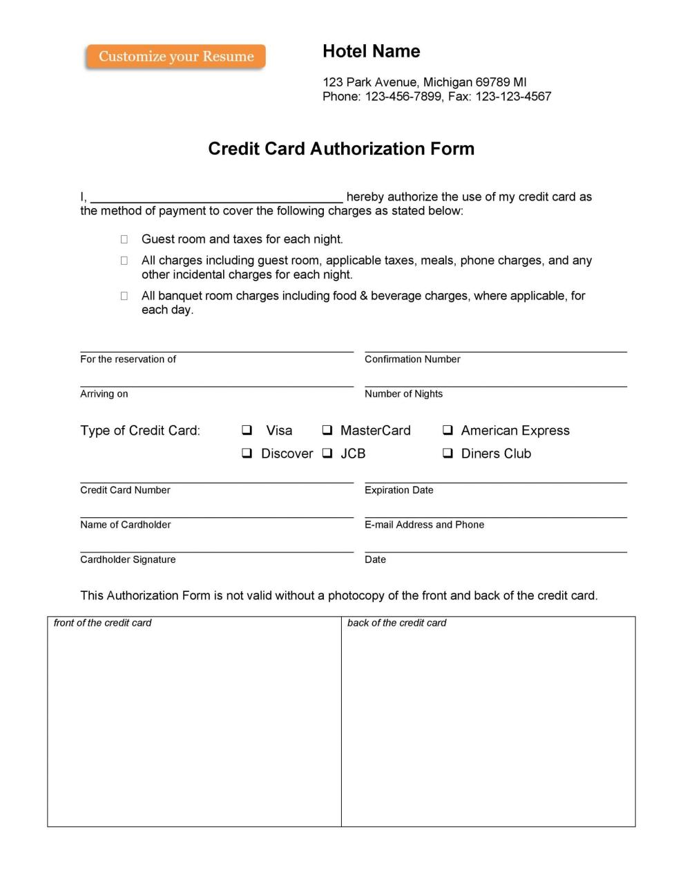 Plantilla de formulario de autorización de tarjeta de crédito gratis 34