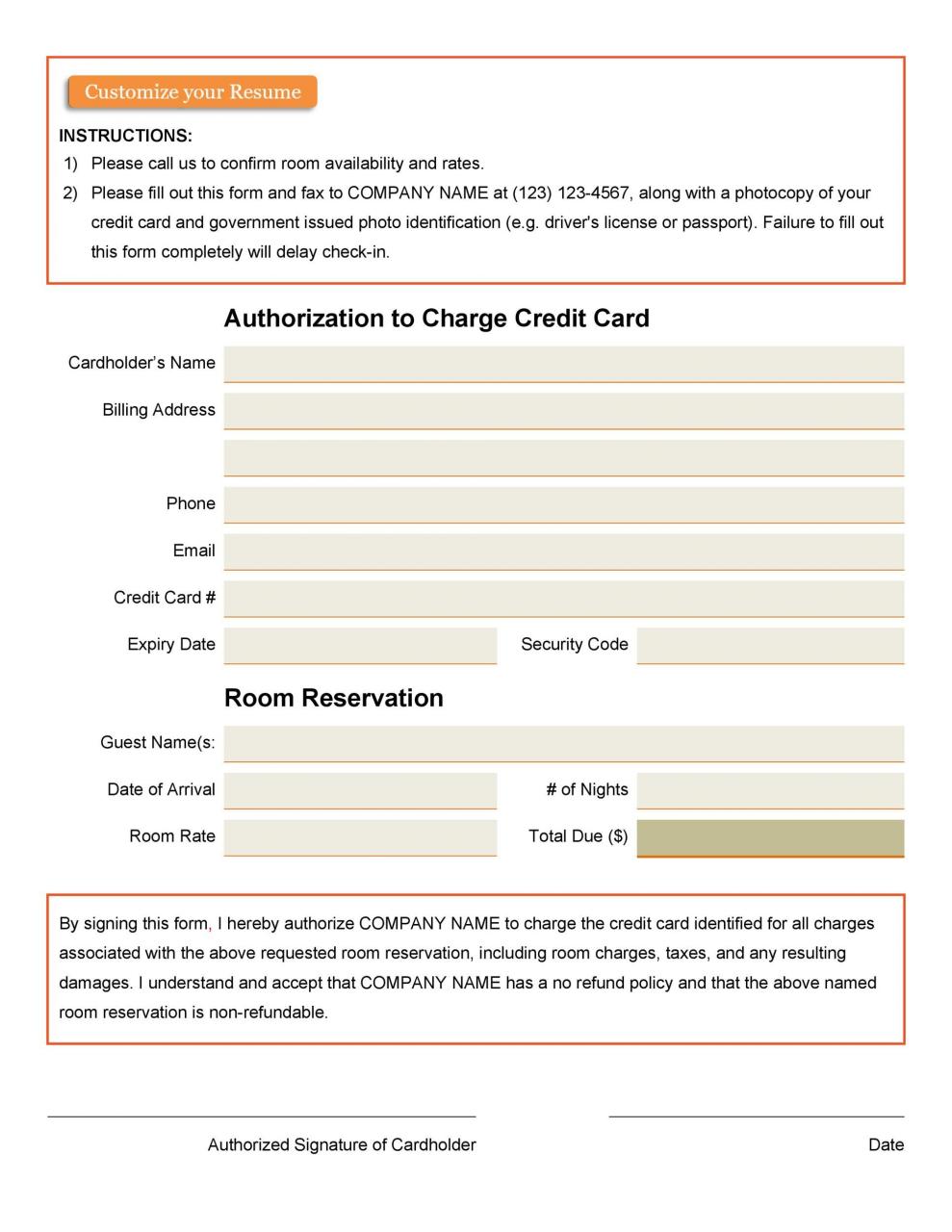 Plantilla de formulario de autorización de tarjeta de crédito gratis 37