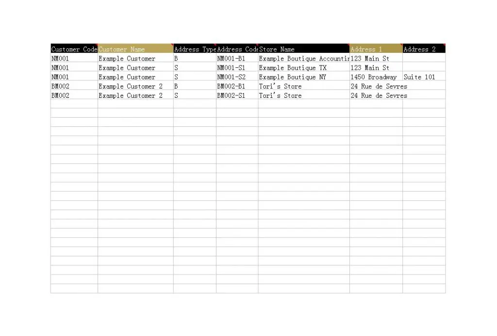 Customer Name List Excel