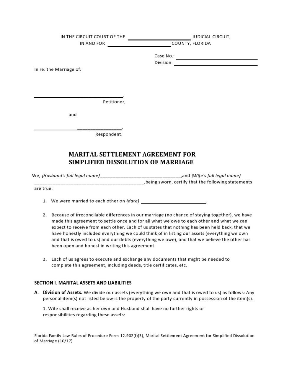 Acuerdo de liquidación de matrimonio libre 07