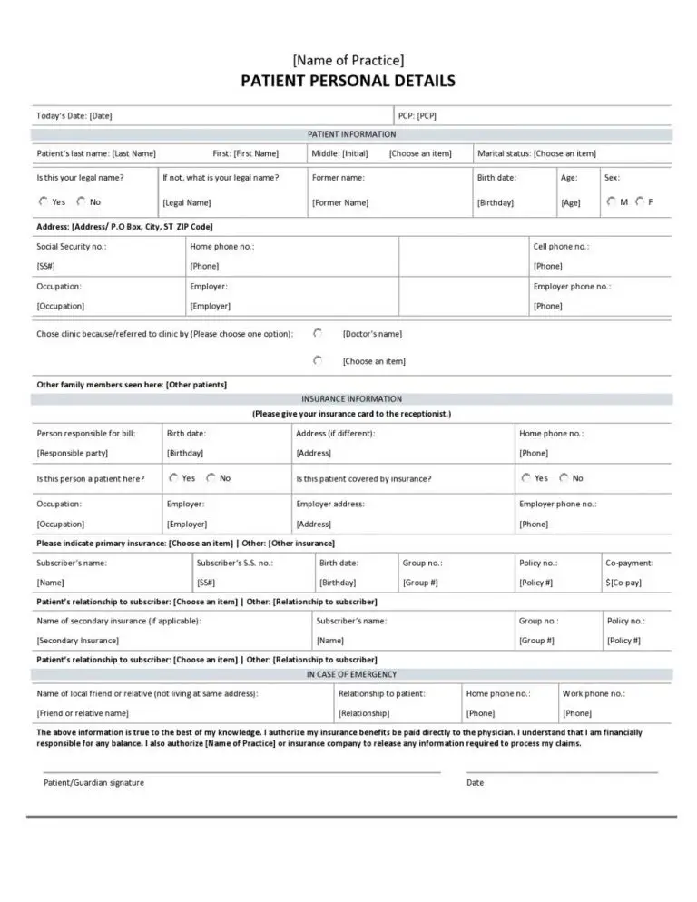 41 formularios de información personal gratuitos [y plantillas] Mundo