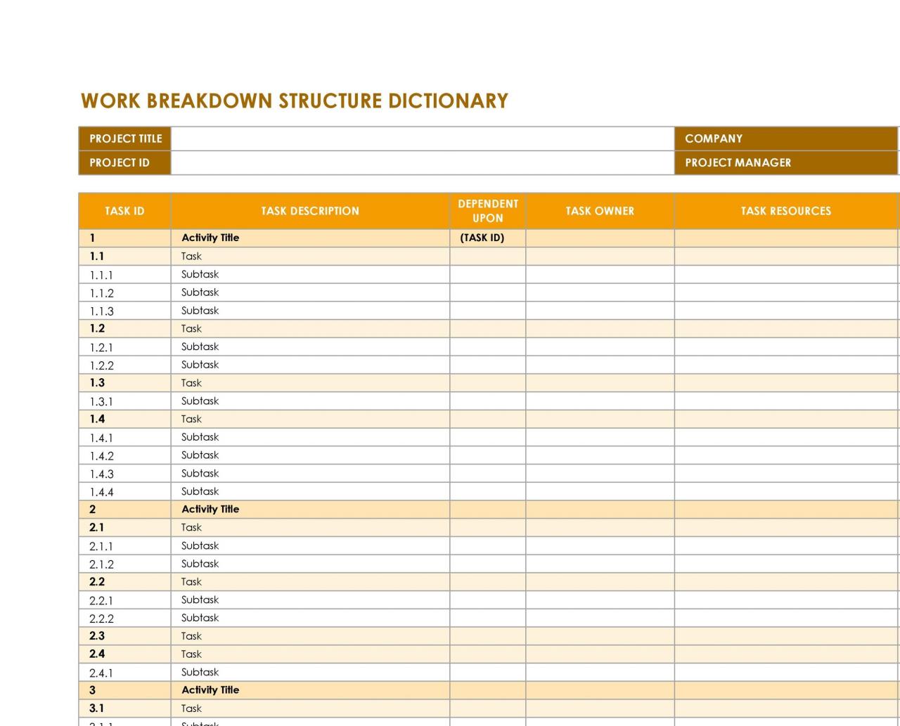 Plantilla de estructura de desglose de trabajo gratis 18